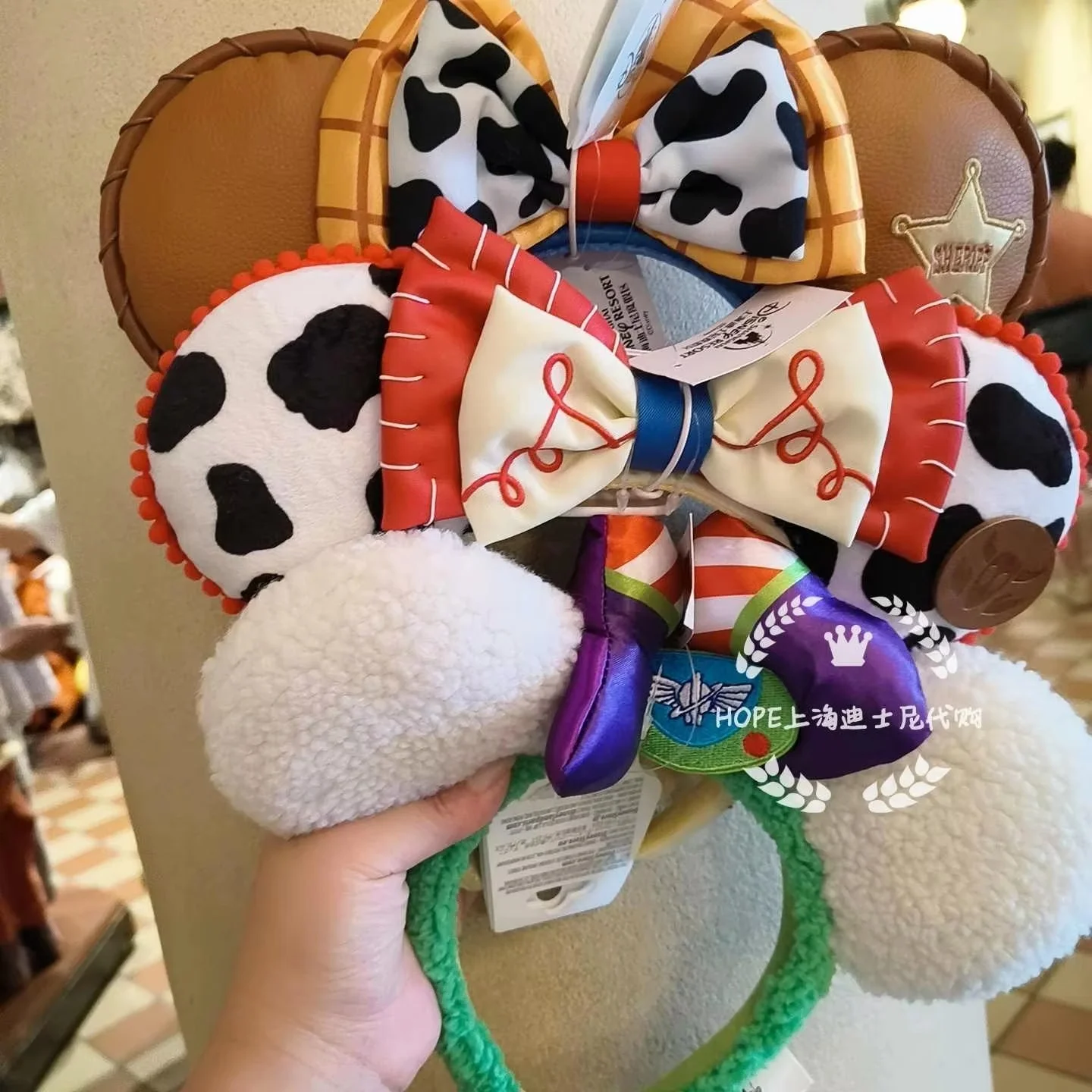 New Original Disney Toy Story Headbands Cartoon Buzz Lightyear Woody Jessie Plush Bow Mickey Ears Shanghai Disneyland Headband