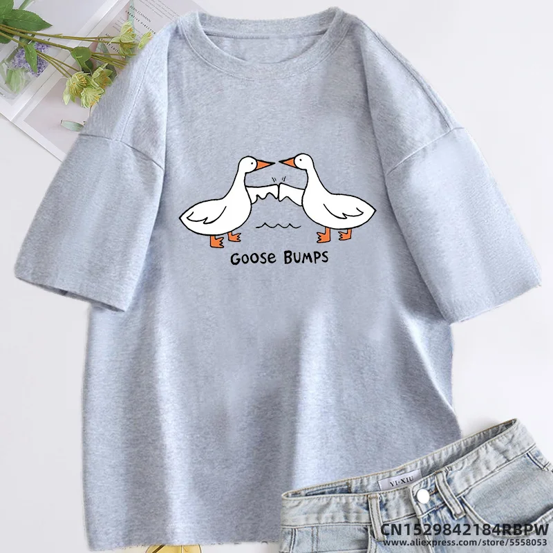 Goose Bumps T Shirt Funny Silly Goose T-Shirt Duck Short Sleeve Tee Cotton Casual O Neck Tee Shirt Unisex Summer Woman Clothing