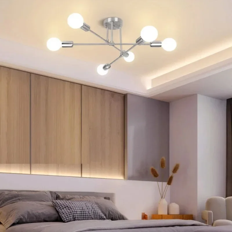 Lampu gantung LED, lampu Modern 6 lampu Semi Flush Mount langit-langit lampu tembaga krom pencahayaan liontin untuk kamar tidur ruang tamu dapur