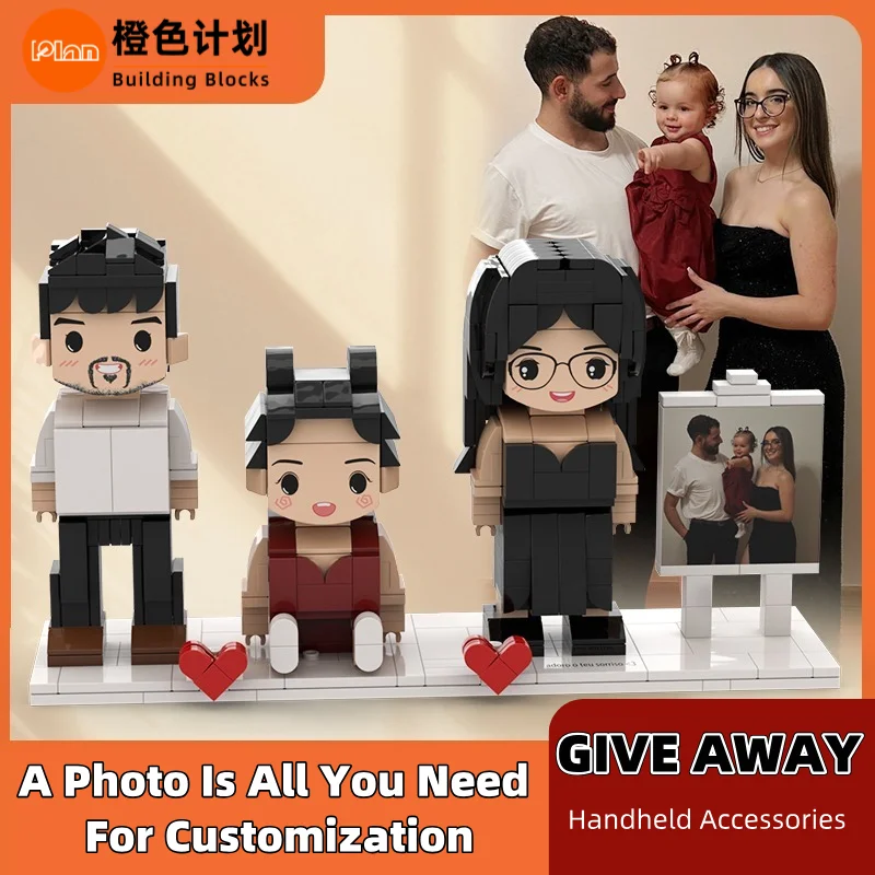 Orange plan Custom Building blocks Minifigure Personalized Family Portrait Set Full Body Multiple People Small Granule Photos