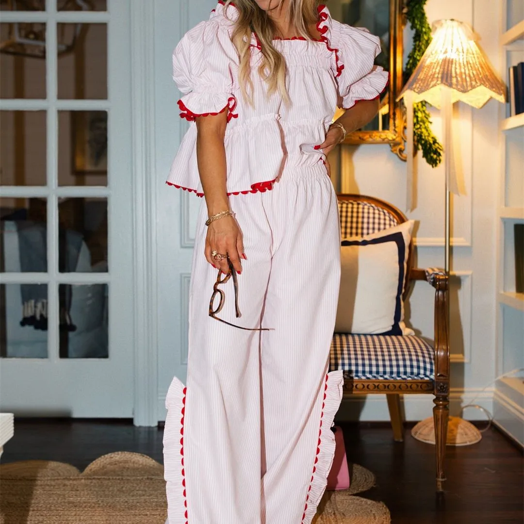 Y2k Cute Piece Pajamas Women Christmas Plaid Pajama Set Y2k Ruffle Hem Puff Sleeve Babydoll Shirt  Gingham Pants Piece Pj Sleepwear Party Lounge Set AliExpress 200574005