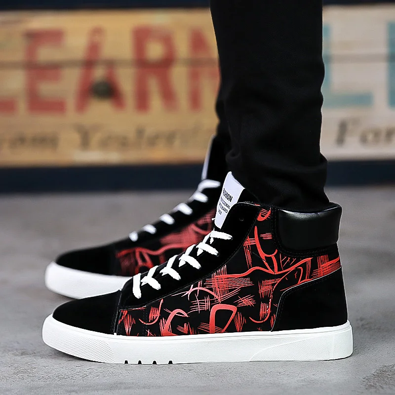 Fashion Sneakers Men Canvas Shoes Breathable High Top Chunky Shoes Male Causal Sneakers Black Purple Red Mens Causal Shoes A305