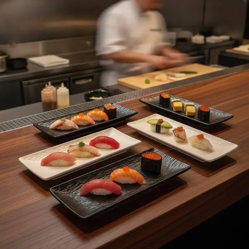 Hot Sale Durable PP Stone Texture Rectangular Food Tray Serving Plate For Sushi Home Restaurant Daily Table Use Ornament