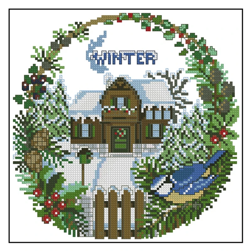 

Cross-stitch Kit Cabin for Four Seasons and Winter: 28ct, 18ct, 14ct, 11ct Hand Embroidery Material pack