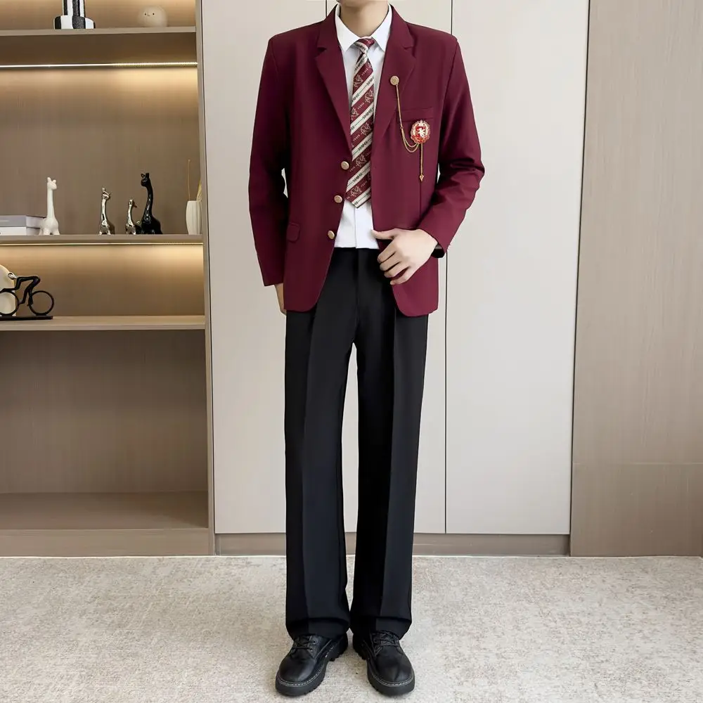 

Red School Sle DK orm Casual Jk Outerwear aduation Photo oot Two-Piece Set Polyester Spandex Blend Stand Fit