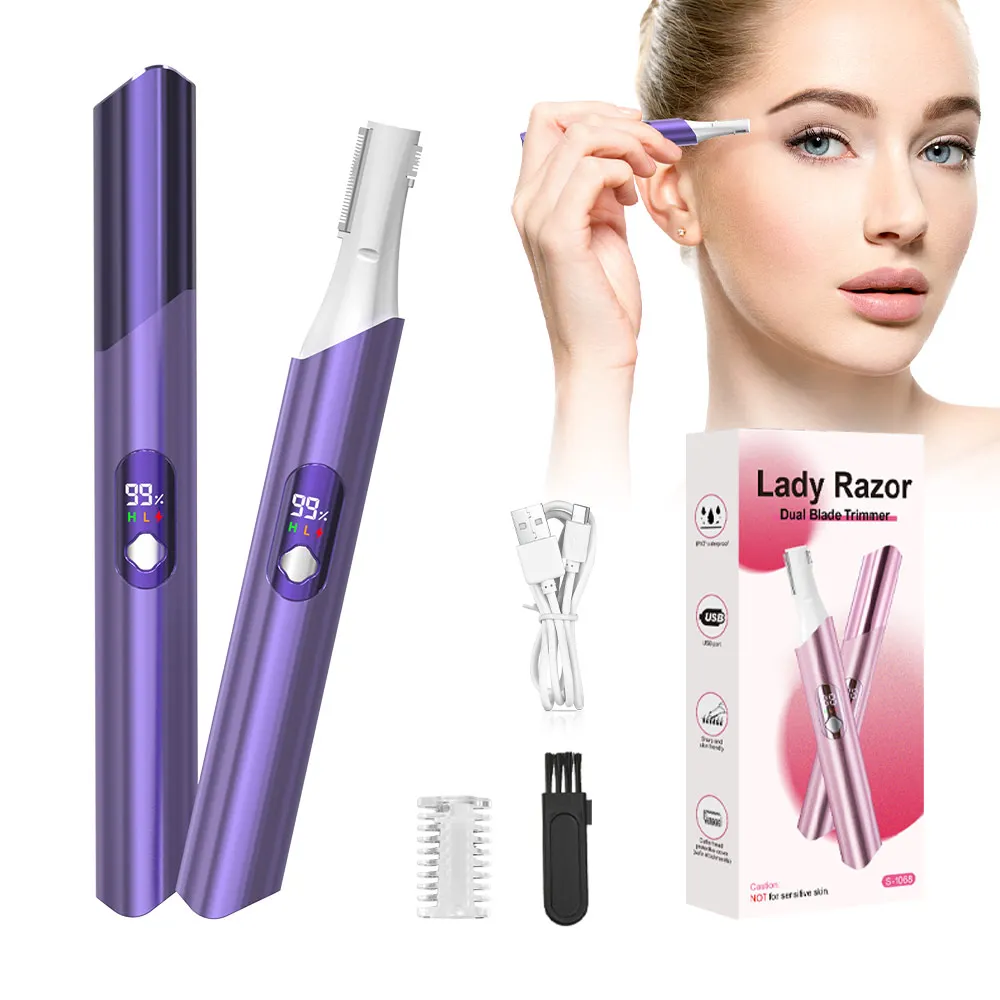 

Безболезненный электрический триммер для бровей для женщин, перезаряжаемый, водонепроницаемый (IPX7), портативный электрический триммер для бровей и лица.