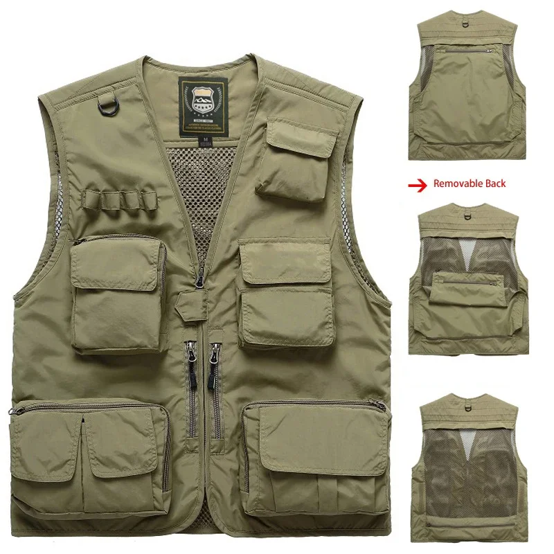 

Fishing Vests Men Quick Dry Breathable Multi Pocket Mesh Vest Sleeveless Jackets Unloading Photography Hiking Vest Plus Size 7XL