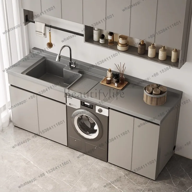 Aluminum Washing Machine Cabinets Nordic Creative Balcony with Washboard Storage Bathroom Furniture