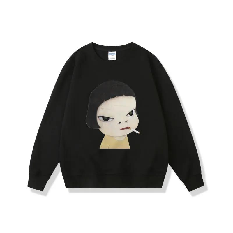 Yoshitomo Nara Too Young untuk Die Smoking Sweatshirt gadis pria seni estetika Tracksuit pria wanita Fashion kasual Pullover