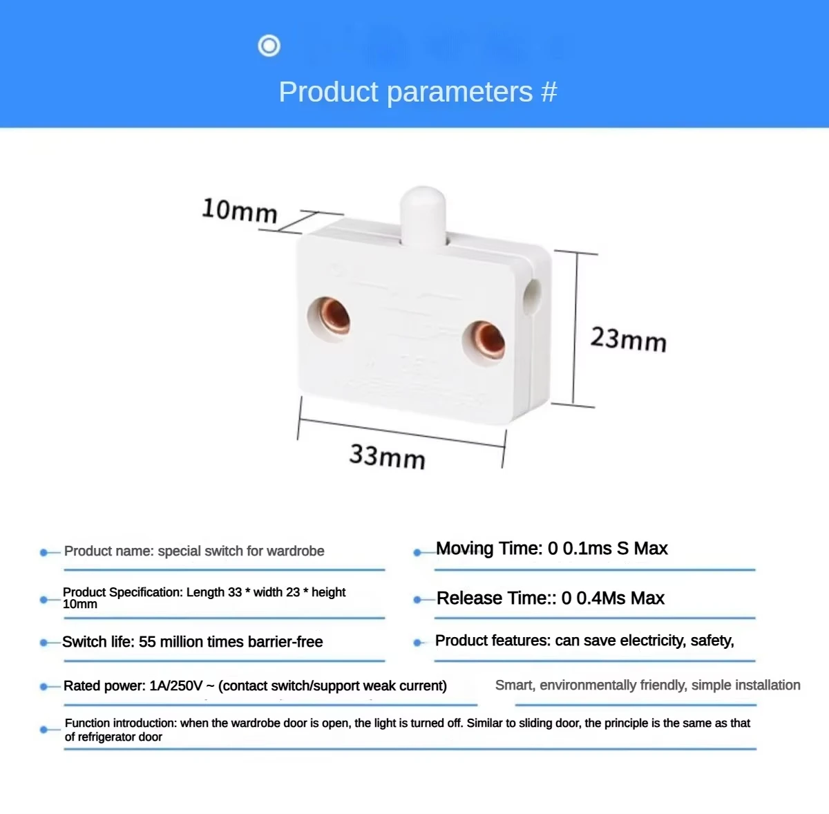 5Pcs/10Pcs Automatic Reset Cabinet Door Control Switch, Wardrobe Closet Light Switch, Home Cupboard Furniture Lamp Push Button S