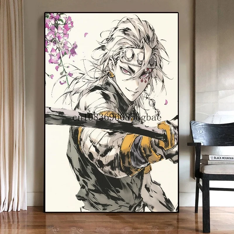 Figura de Anime clásico Demon Slayer Uzui Tengen, pintura en lienzo con tinta sin marco, póster de Manga, Mural, decoración del hogar para dormitorio, regalos para niños
