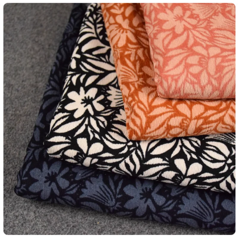 

Fashion Leaves Big Flower Print Corduroy Fabric For Autumn Winter Dress Pants Coat Face Shoe Surface Handmade Cloth, T2392