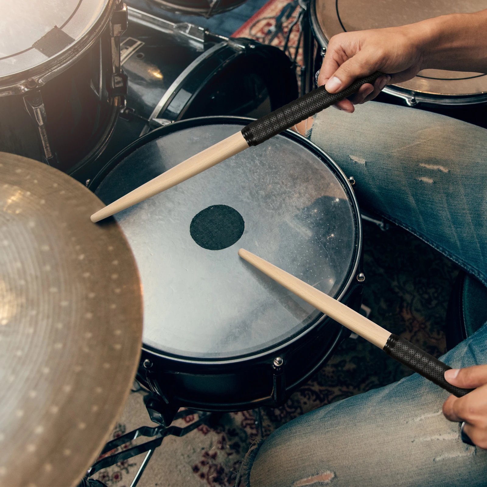 

350Mm 20Mm Black Taiko Drumsticks Tapered Spear Type Wood Finish For Maibachi Drum Performance Lightweight