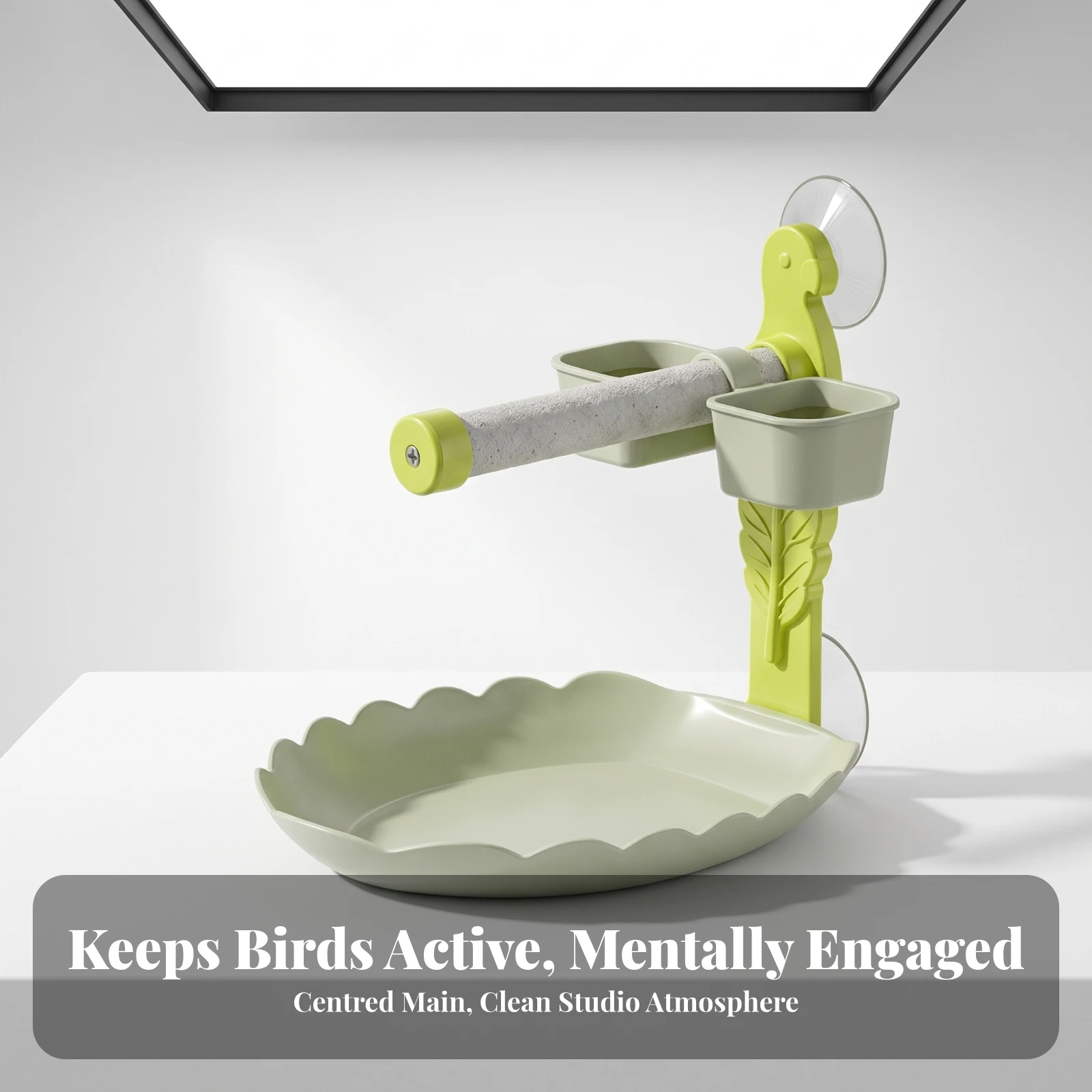 Window Bird Perch with Feeder Cups Compact Suction Cup Bird Perch for Parakeets, Indoor