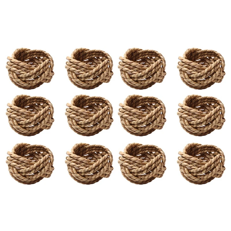 

BEAU-12PCS Natural Material Napkin Ring Straw Corn Husk Napkin Ring Water Hyacinth Grass Napkin Buckle Napkin Ring