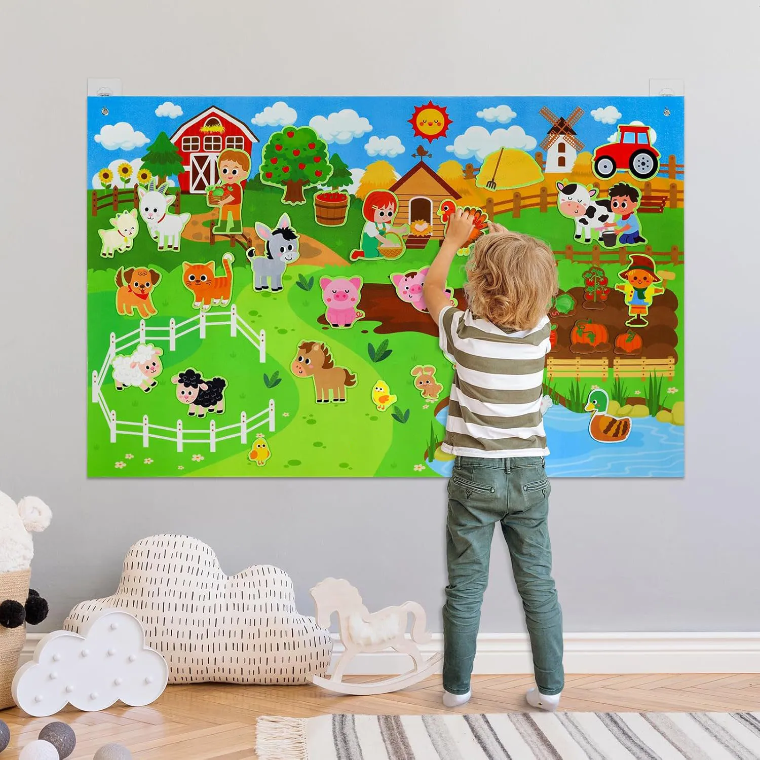 Farm Animals Felt Story Board Set Storytelling Early Learning Interactive Play Kit Wall Hanging Puzzle Toys for Toddlers Gifts