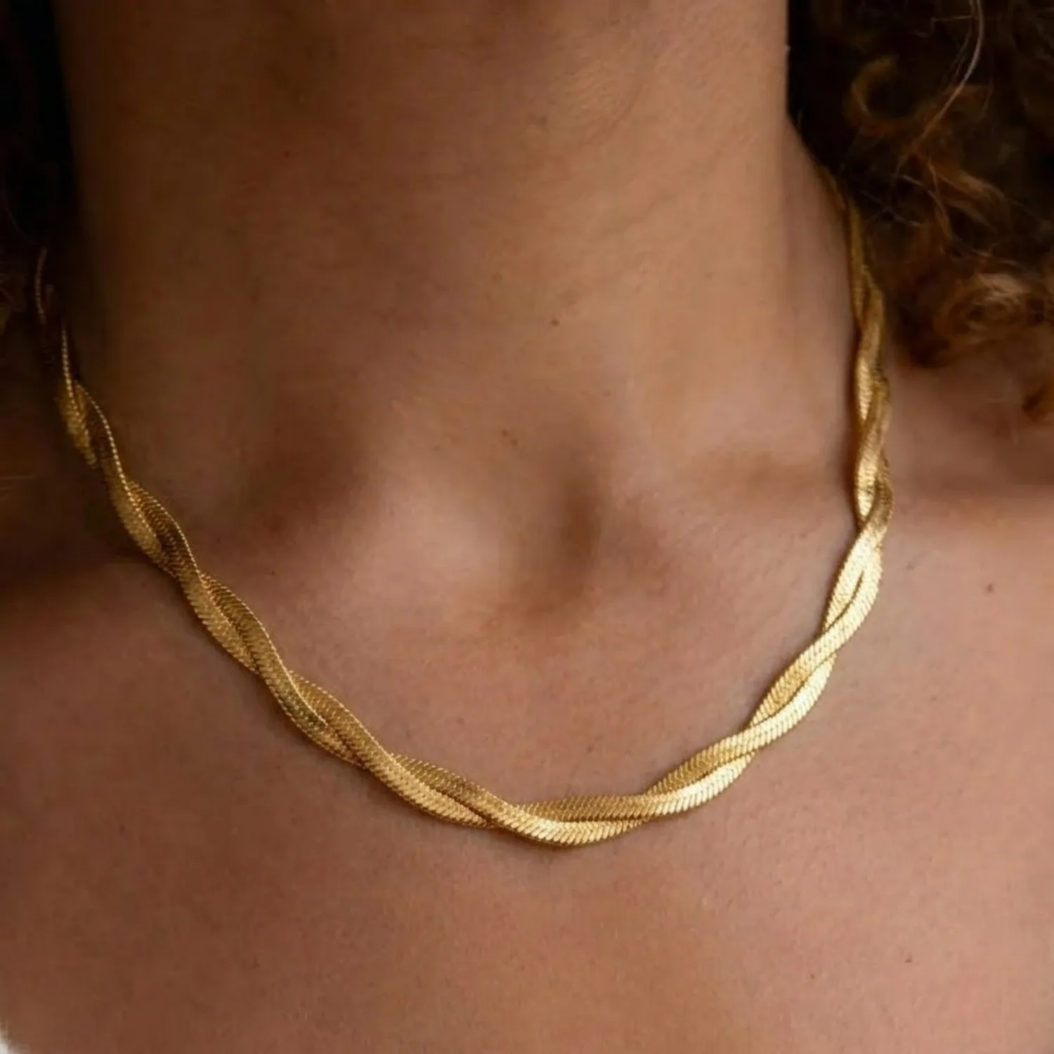 Twisted Double Layer Snake Collarbone Necklace 316 Stainless Steel Gold Silver Two Tones Interwoven Flat Snake Chain Jewelry