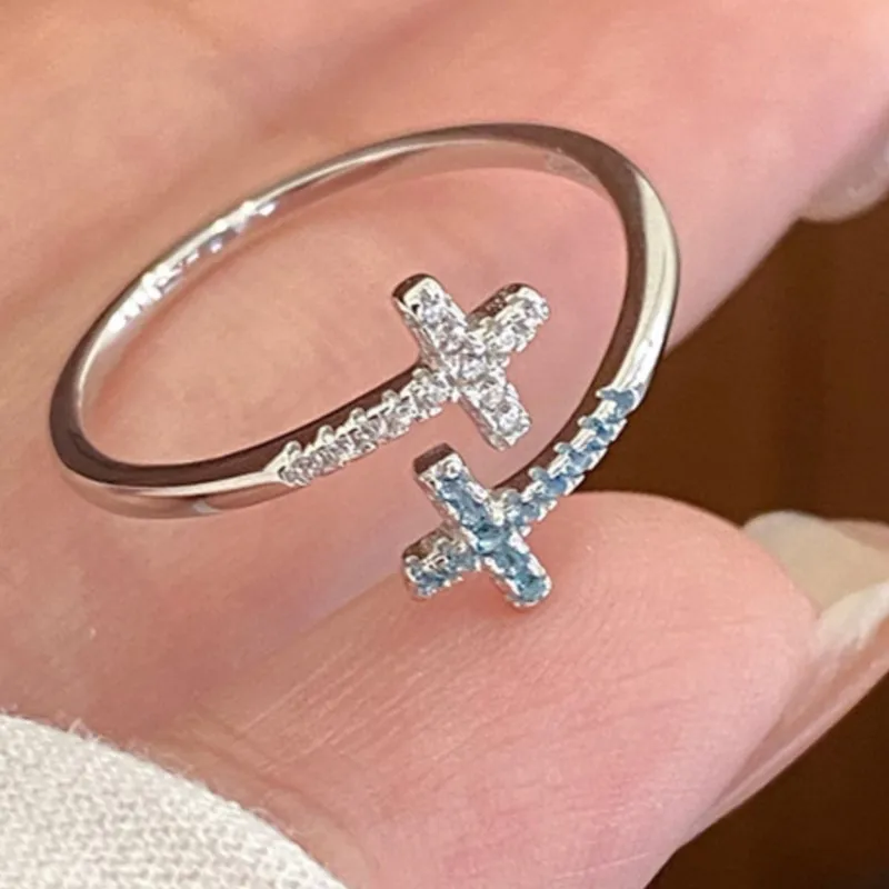 VENTFILLE 925 فضة الصليب الدائري للنساء كول الأزرق كريستال الكلاسيكية مكتب Ins مجوهرات هدية دروبشيبينغ بالجملة