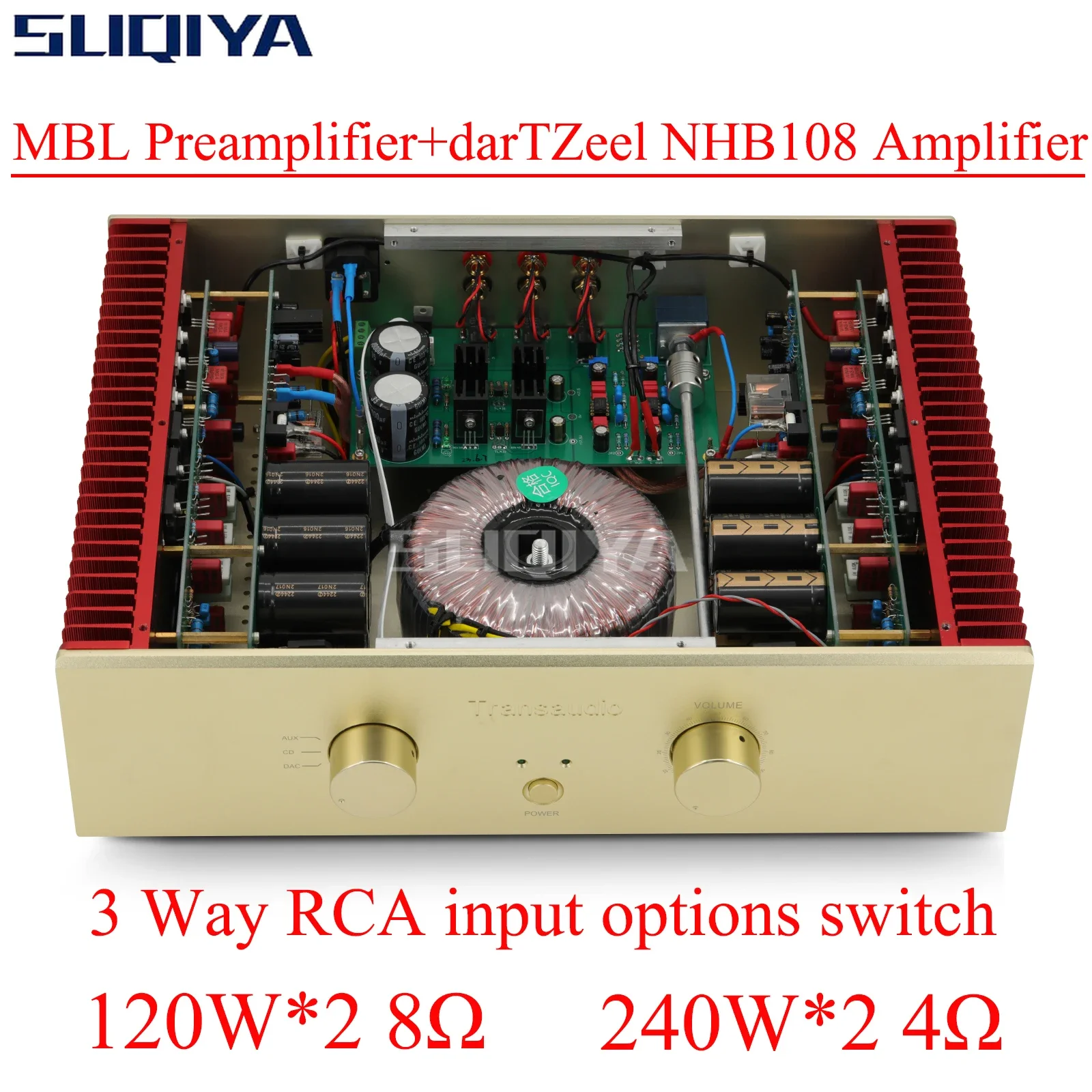 SUQIYA-240w*2 1:1 Copy DarTZeel 108 Line Power Amplifier MBL PreAmplifier OPA604 High Power Combined HIFI Audio Amplifier