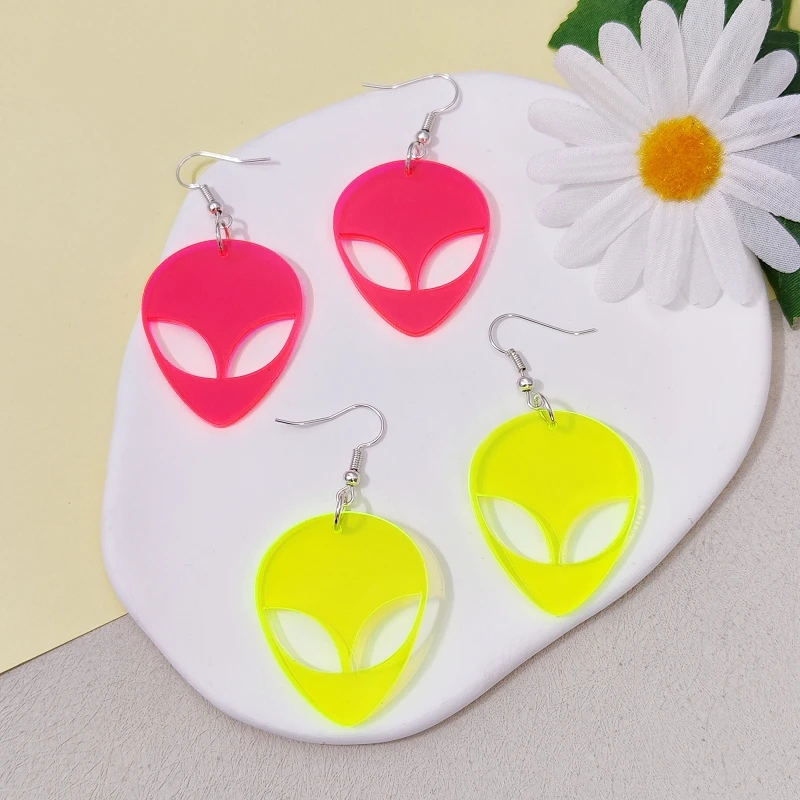 KUGUYS Classic ET Clear Neon Green Pink Women\'s Drop Earrings Acrylic Jewelry Cute Accessories
