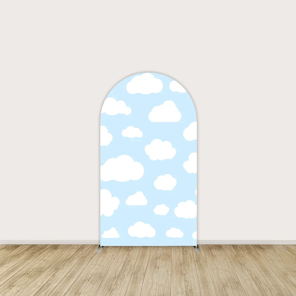 Mehofond Hot Air Balloon Baby Shower Arched Cover Backdrop Blue Clouds Newborn 1st Birthday Arch Wall Double-sided Background