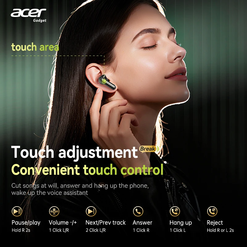 سماعات رأس بلوتوث لاسلكية داخل الأذن من Acer Anc لتقليل الضوضاء النشط ومكالمات عالية الدقة وصوت دولبي المحيطي وسعة بطارية عالية وعمر بطارية طويل وألعاب الموسيقى بدون تأخير مناسبة للاستخدام الرياضي والجري واللياقة البدنية #5