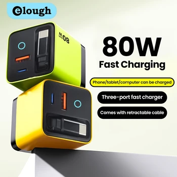 Elough 80W Gallium Nitride Charger Scalable Data Cable for Iphone Huawei A+C Full Protocol Multi Port Charging Head 1