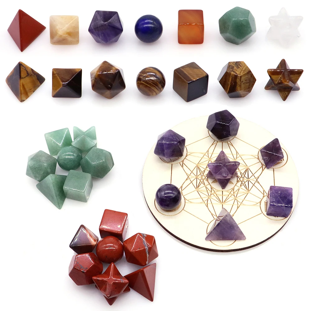 7 Chakra Healing Crystal Sacred Geometric Platonic Solids Merkaba Star Set Natural Stone Carved  Meditation Jewelry Home Decor