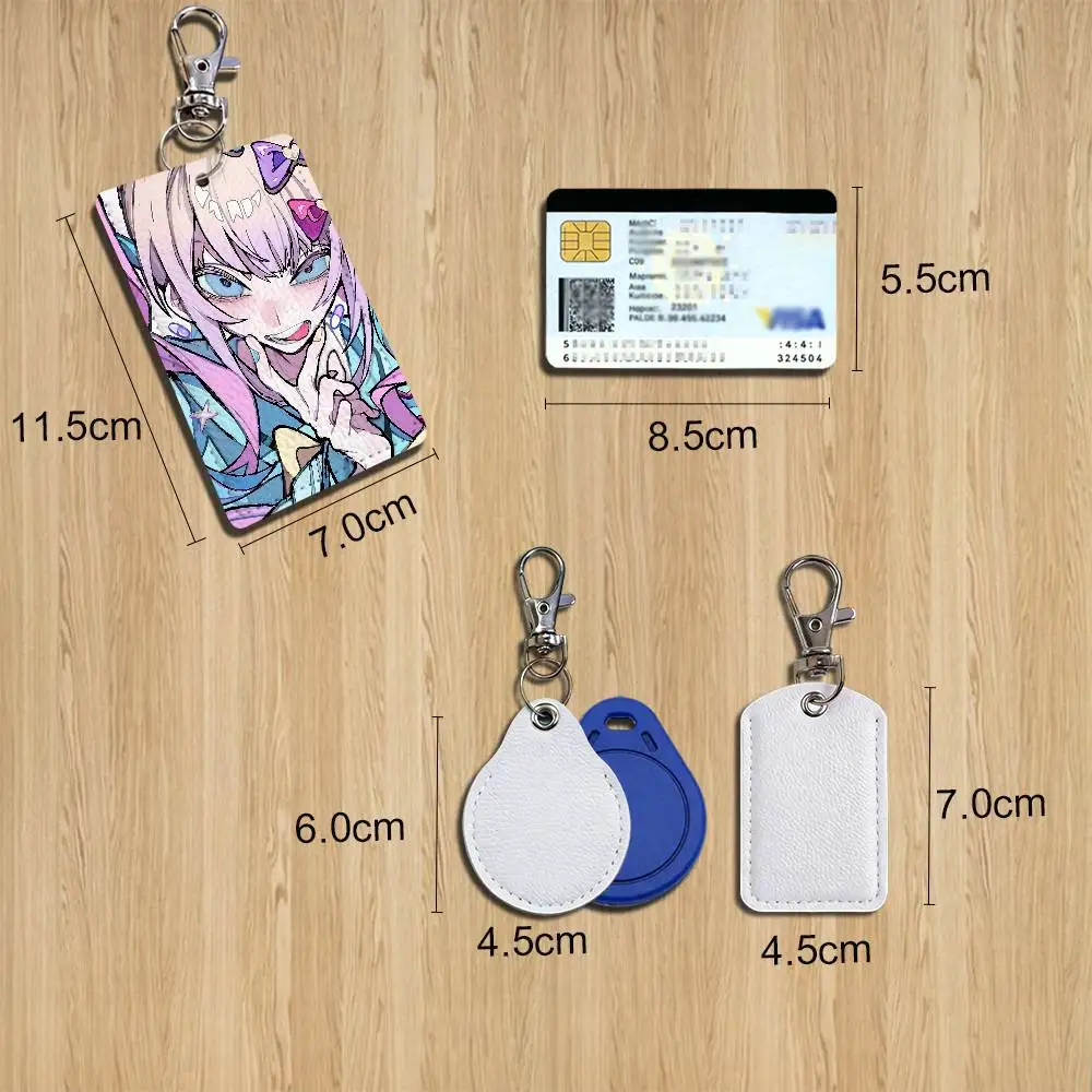 Black haired Ame chan NSO Rectangle ID Card Case Keychain Access Card Bag Key Tag Ring Leather Card Holder Key Ring Access
