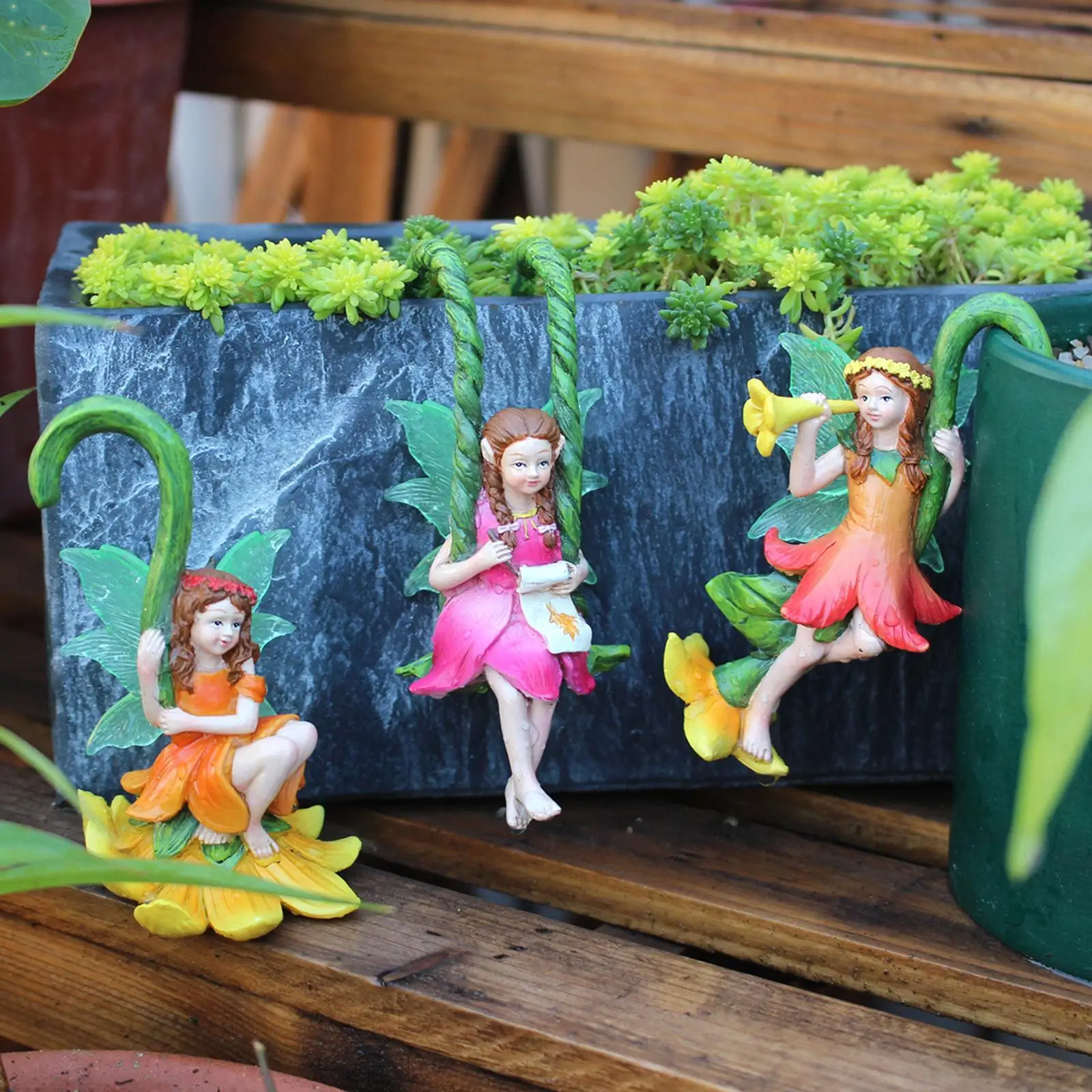 

3x Fairy Flower Pot Huggers Potted Pendant Shelf Miniature Fairies Figurines