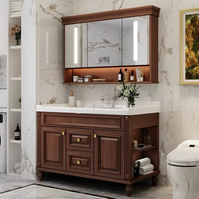 HZ  Raise panel  vanity cabinet   Classic style cheaper wood design Bathroom storage  Sink with mirror customized Vanity cabinet