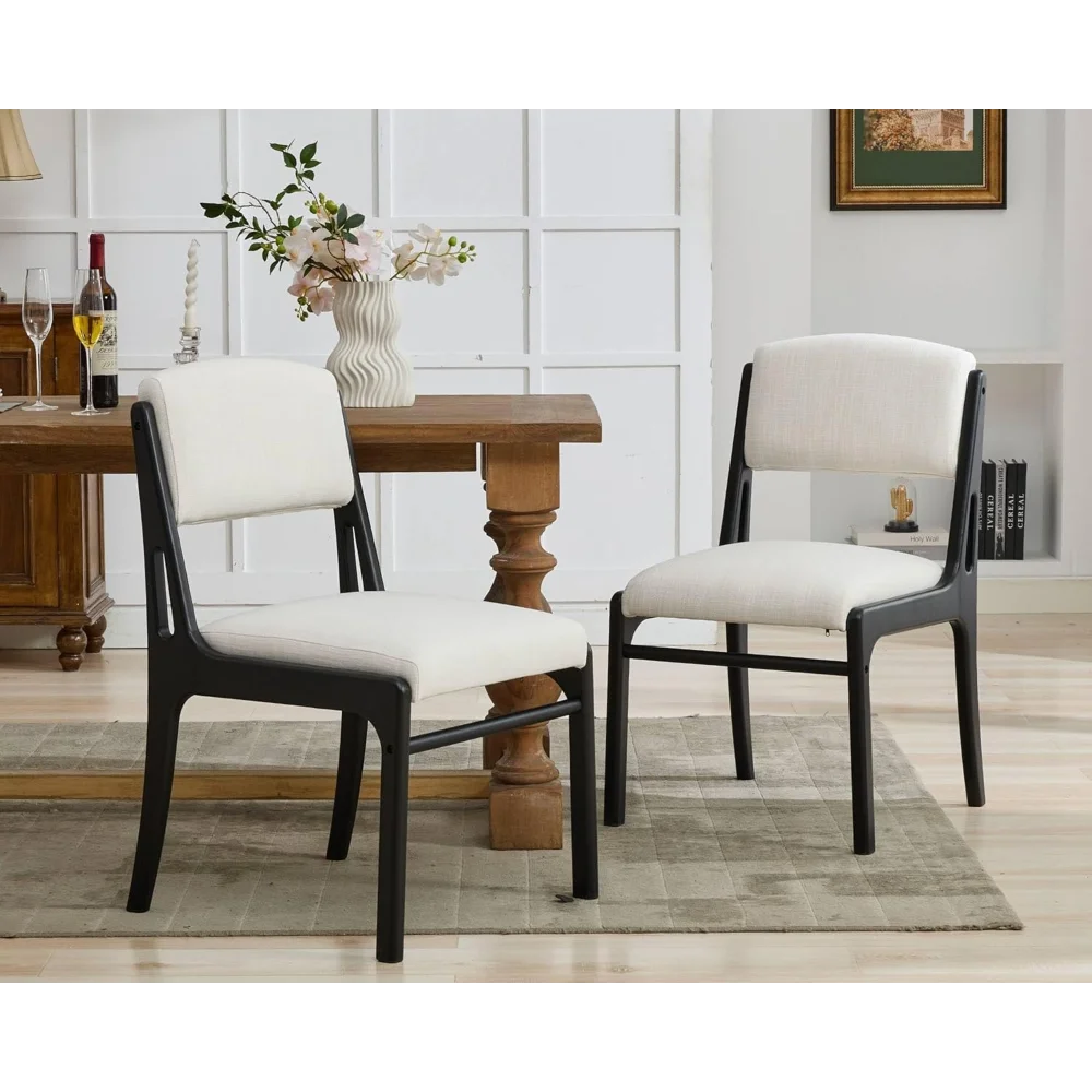 

Upholstered Dining Chairs with Black Wood Legs, Mid-Century Modern Padded Dining Chairs with Rectangular Cushion Back