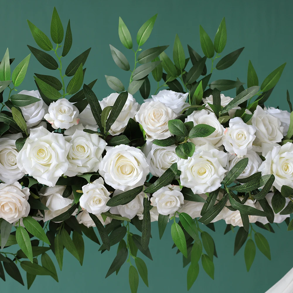 Customized White Rose Green Olive Leaves Arrangement for Party Event Backdrop Decoration Wedding Floral Home Decor Props