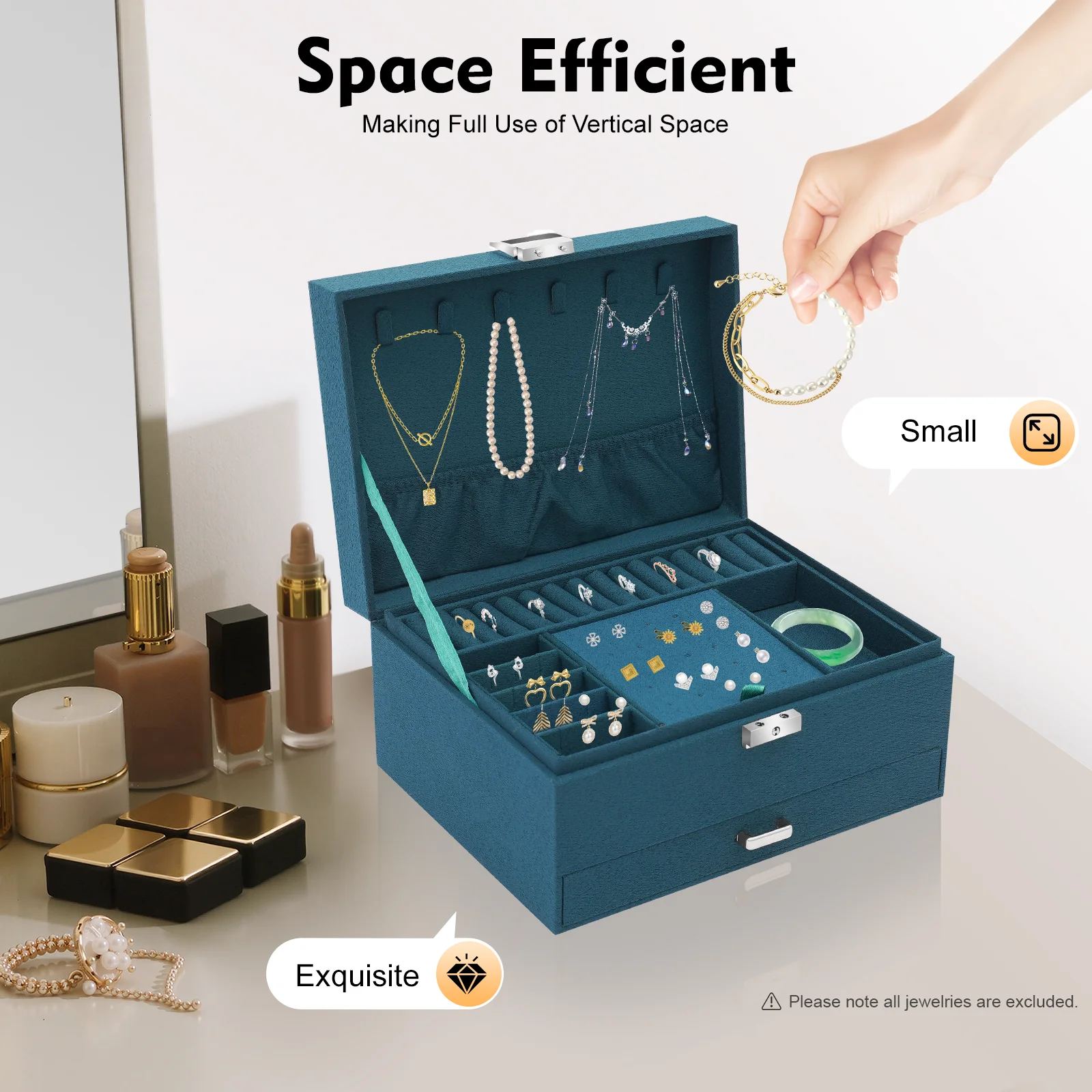 3-Tier Dark Green Jewelry Box - Drawer Organizer Peg 评论和价格