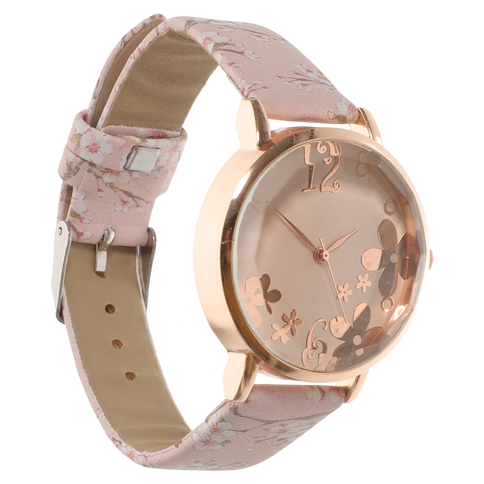 Orologi al quarzo da donna Squisito quadrante floreale Lega di vetro rosa Comodo leggero Casual quotidiano Orologio da polso da donna per ragazza