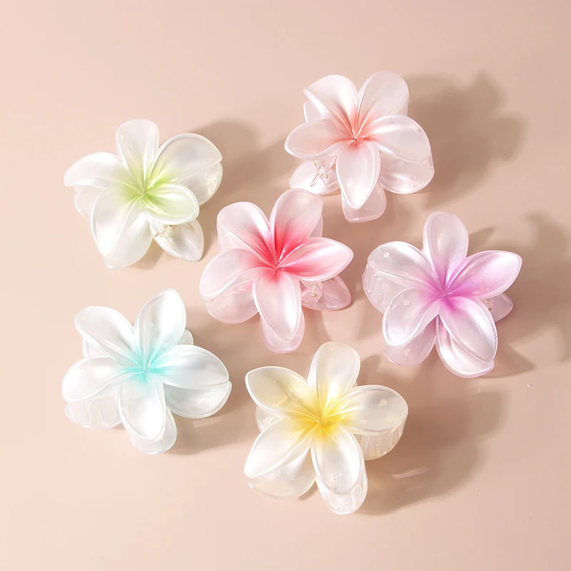 Fashion 8CM Pearl Pearl Light Sweet Gradient Acrylic Plumeria Flower Shark Clip Hairpin Hair Accessories Women Girls Hair Clip