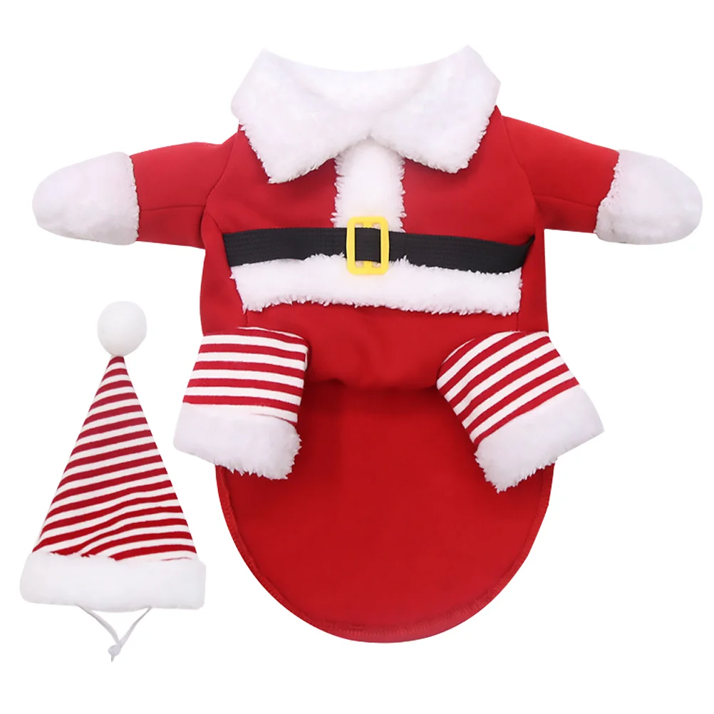 Santa Claus Costume Pet Dog Christmas Biped Clothes Set Cloak Garment Halloween Cape Coat Red Xmas