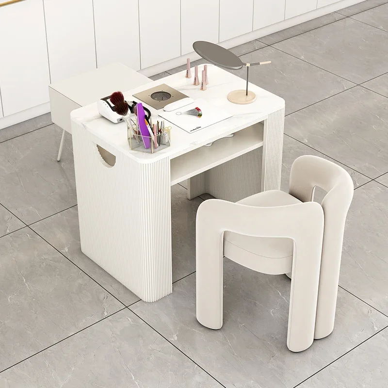 Built-in vacuum cleaner socket nail table and chair combination single double three person marble nail table net red nail chair