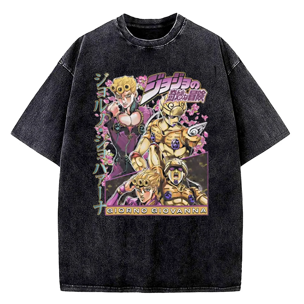 Camiseta Gráfica JoJo's Bizarre Adventure Johnny Joestar para Homens, Camisetas de Algodão Vintage, T-shirt Manga Harajuku para Homens