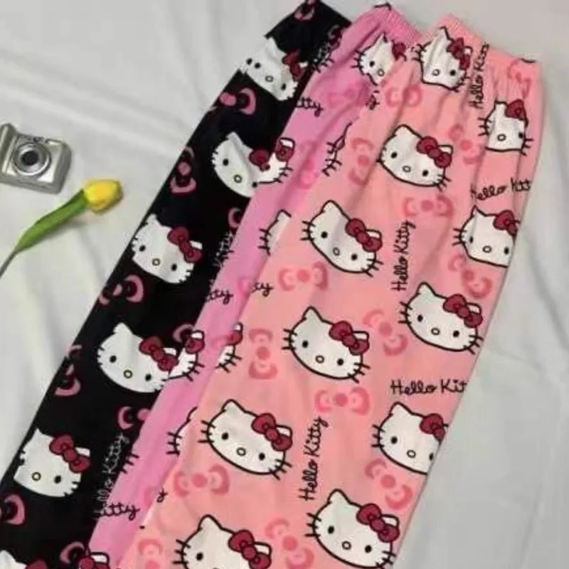 Sanrio Hello Kitty wool coral pajamas women's soft pants casual cartoon kawaii anime pajamas birthday gift