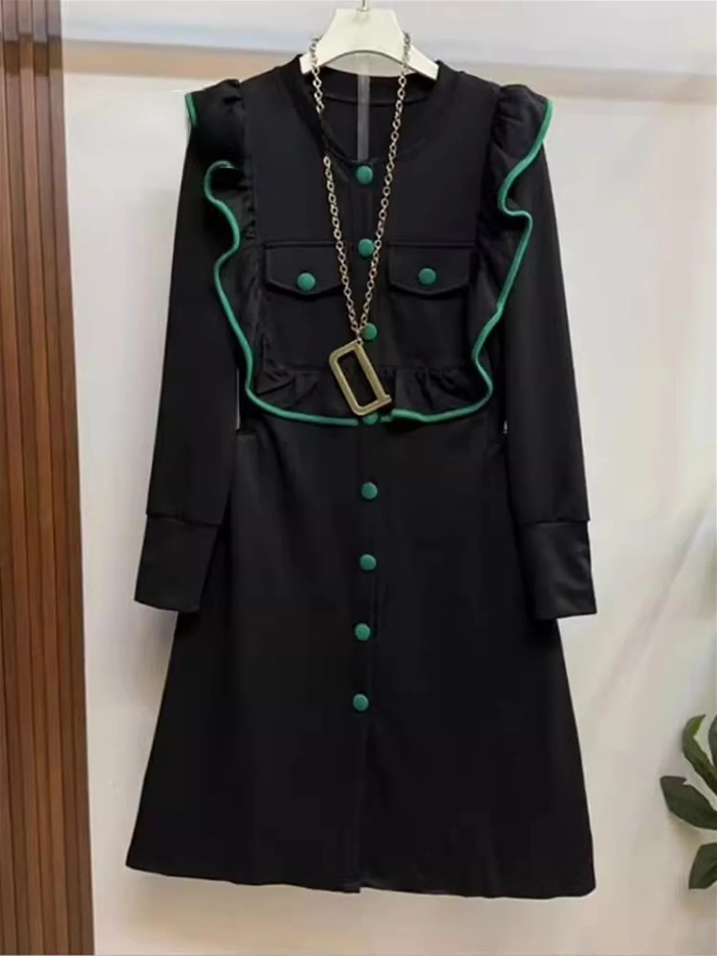 

Retro Style Frock Skirt Maxi Dress with Pleated A-Line Design Luxury plus Size Women's Clothing Hong Kong Style Midi Dress