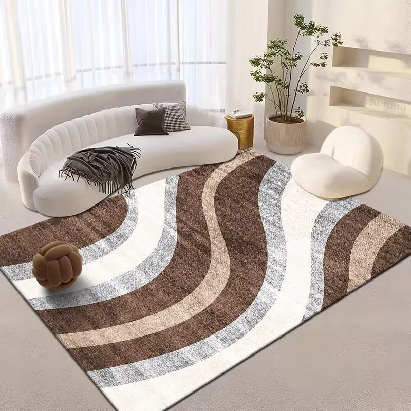 Modern Boho Abstract Wavy Line Area Rug Non-Slip Floor Mat for Living Room Bedroom Neutral Aesthetic Home Decor