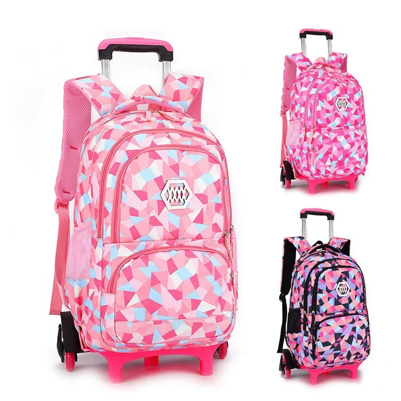 Kids School Backpack with Wheels Rolling Backpack for Girls Student Wheeled Backpack Trolley School Bag Travel Trolley Luggage