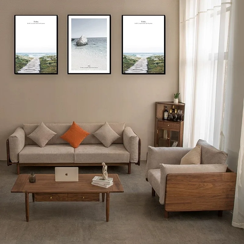 Nordic Japanese modern minimalist black walnut sofa