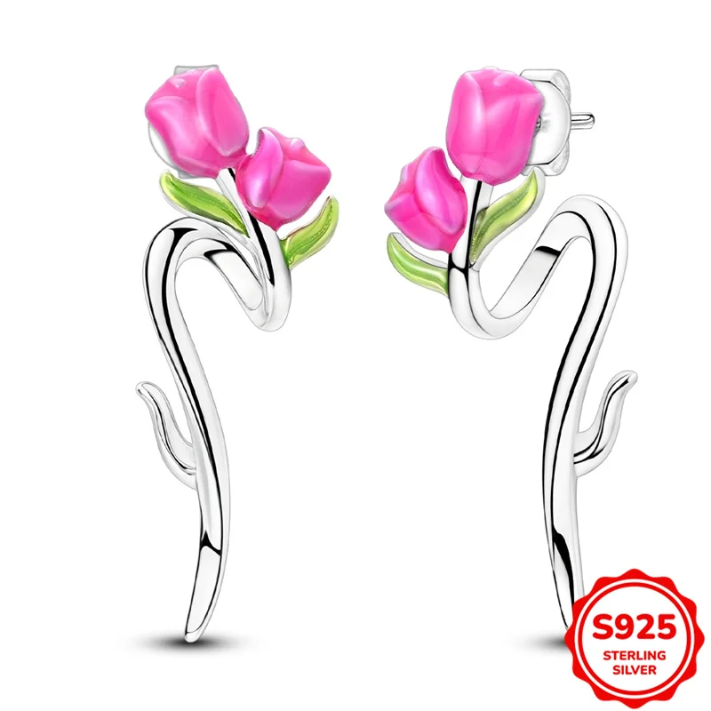 

100% 925 Sterling Silver Earrings Tulip Stud Earrings For Anniversary Wedding Jewelry Gift