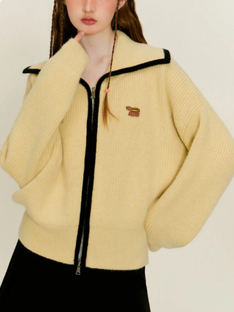 

Knitted Cardigan Women Preppy Style Sweater Female Autumn Winter Lapel Jumper Ladies Sweet Fashion Loose Zipper Knitwear Coat