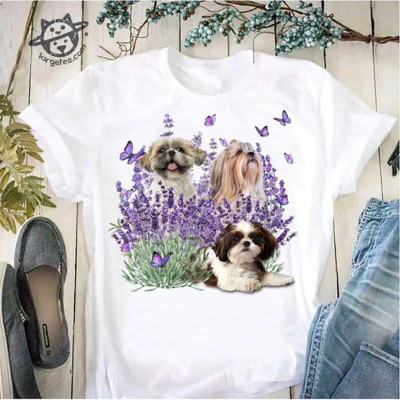 

Shih tzu and Gorgeous Purple flower T shirt