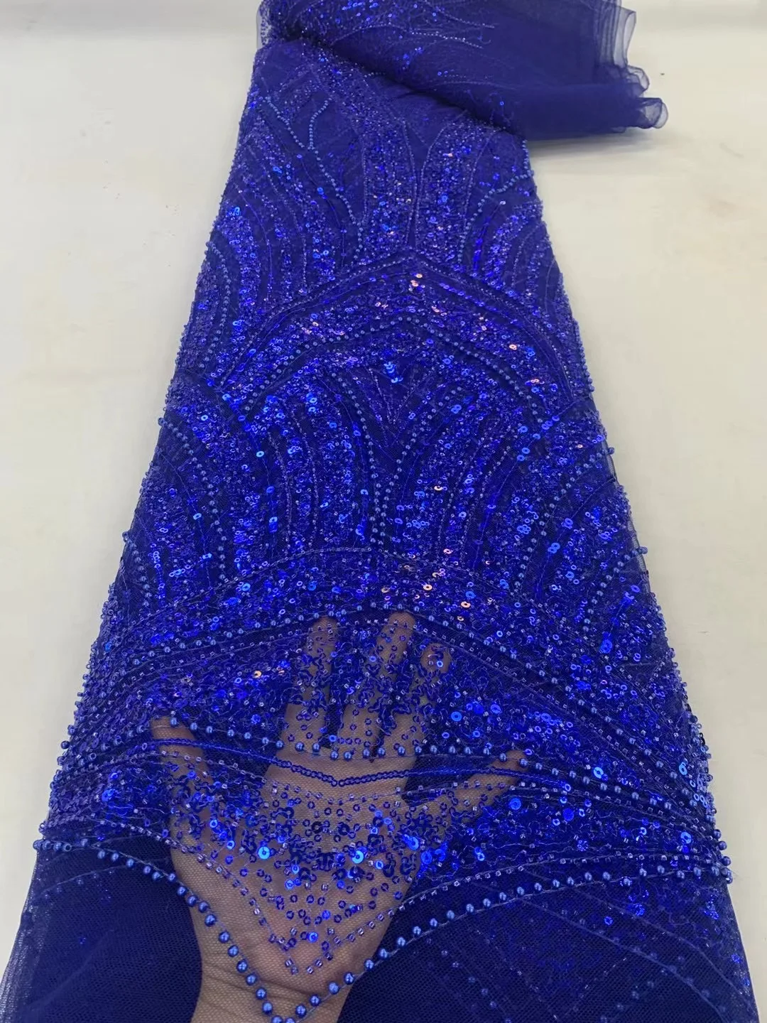 Luxury African Heavy Beaded 2024 High Quality Nigerian Sequins with Pearl Lace French Tulle Fabric for Party Dress Sew HZX5996