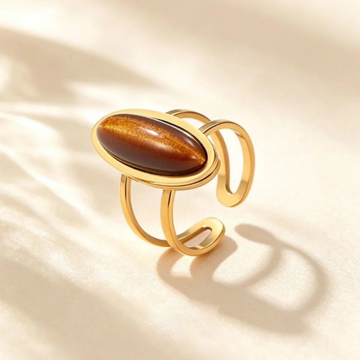 Vintage Maillard Tigerauge-Stein Ovaler Lava-Sonnen-Fingerring für Damen und Herren, Edelstahl, hohler geometrischer Ring, Herbstschmuck – Detail 20