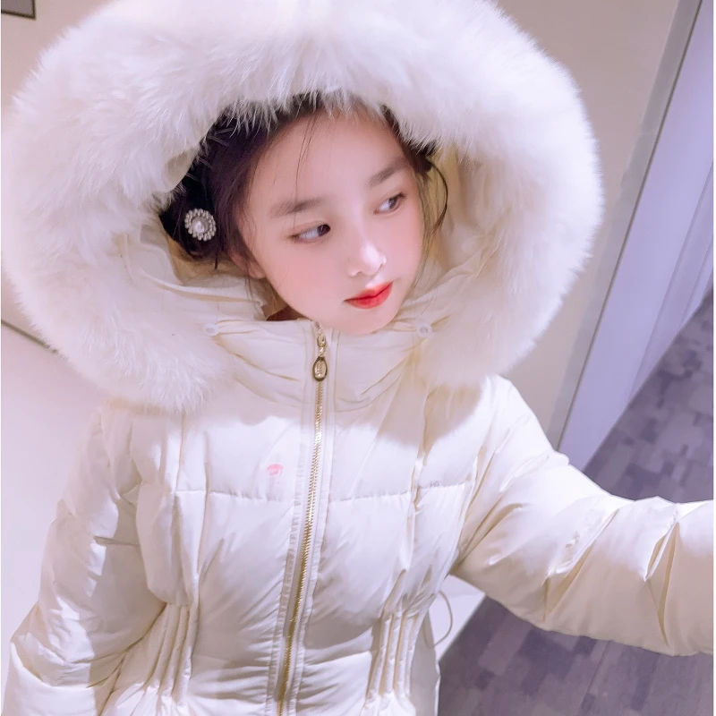 

2025 New Hot Selling Winter Girls' Long Cross Knee Cold proof Hoodie with Thick Cotton Collar